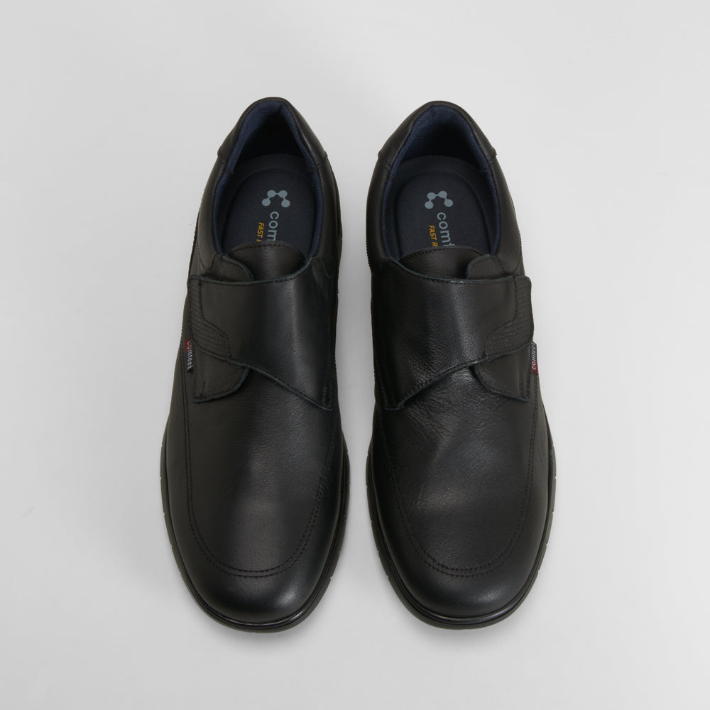 Zapato confort velcro piel negro COMFEET