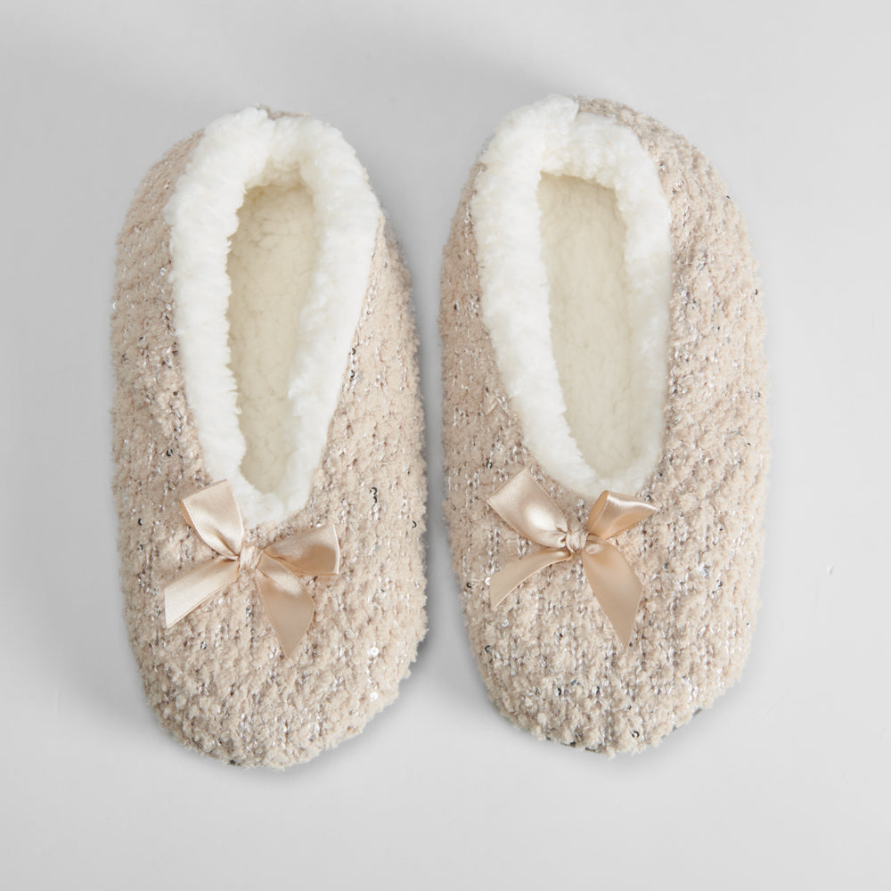Slippers de mujer forradas beige lazo