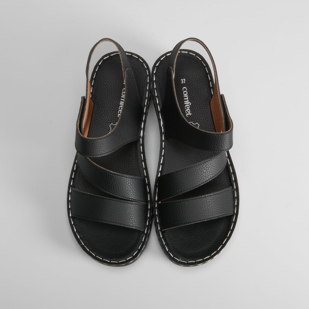 Sandalia de piel negra cosidos COMFEET
