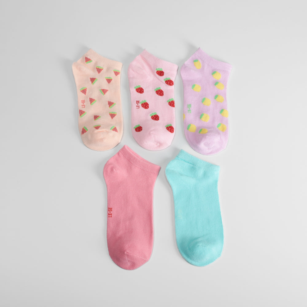 Pack 5x calcetines cortos niña frutas
