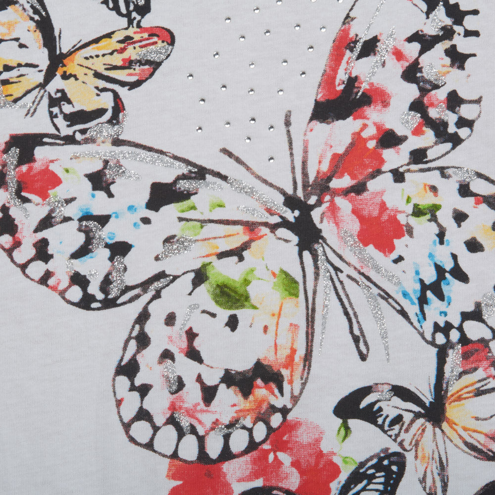 Camiseta manga corta mariposa y strass mujer