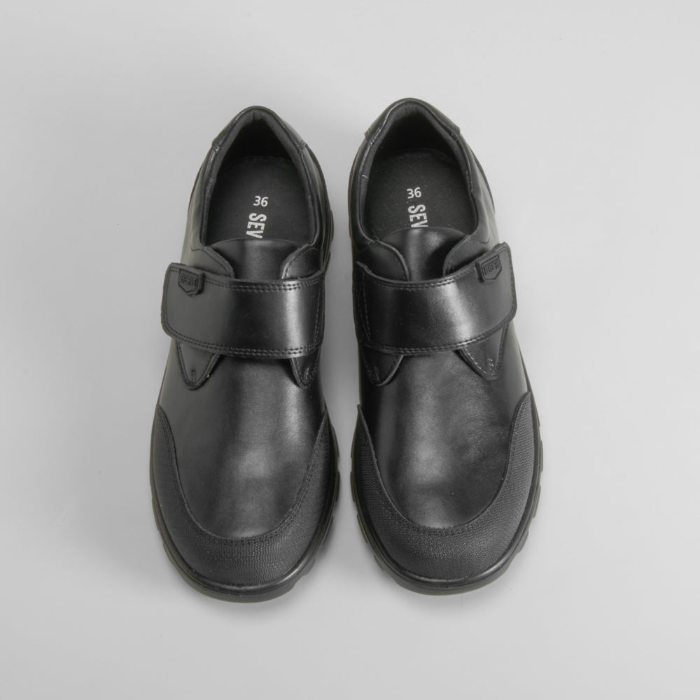 Zapato colegial negro velcro piel SEVEN FIVE