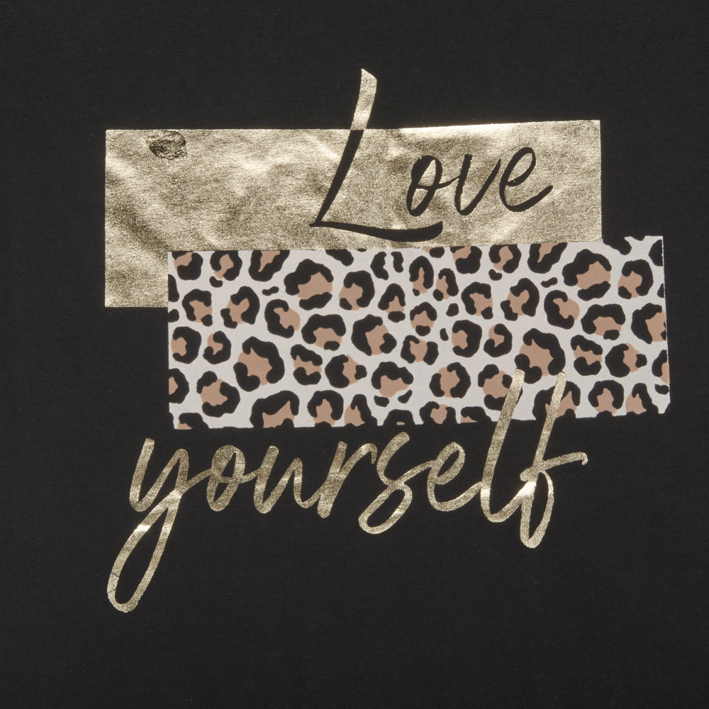 Camiseta manga corta negra Love leopardo NYC