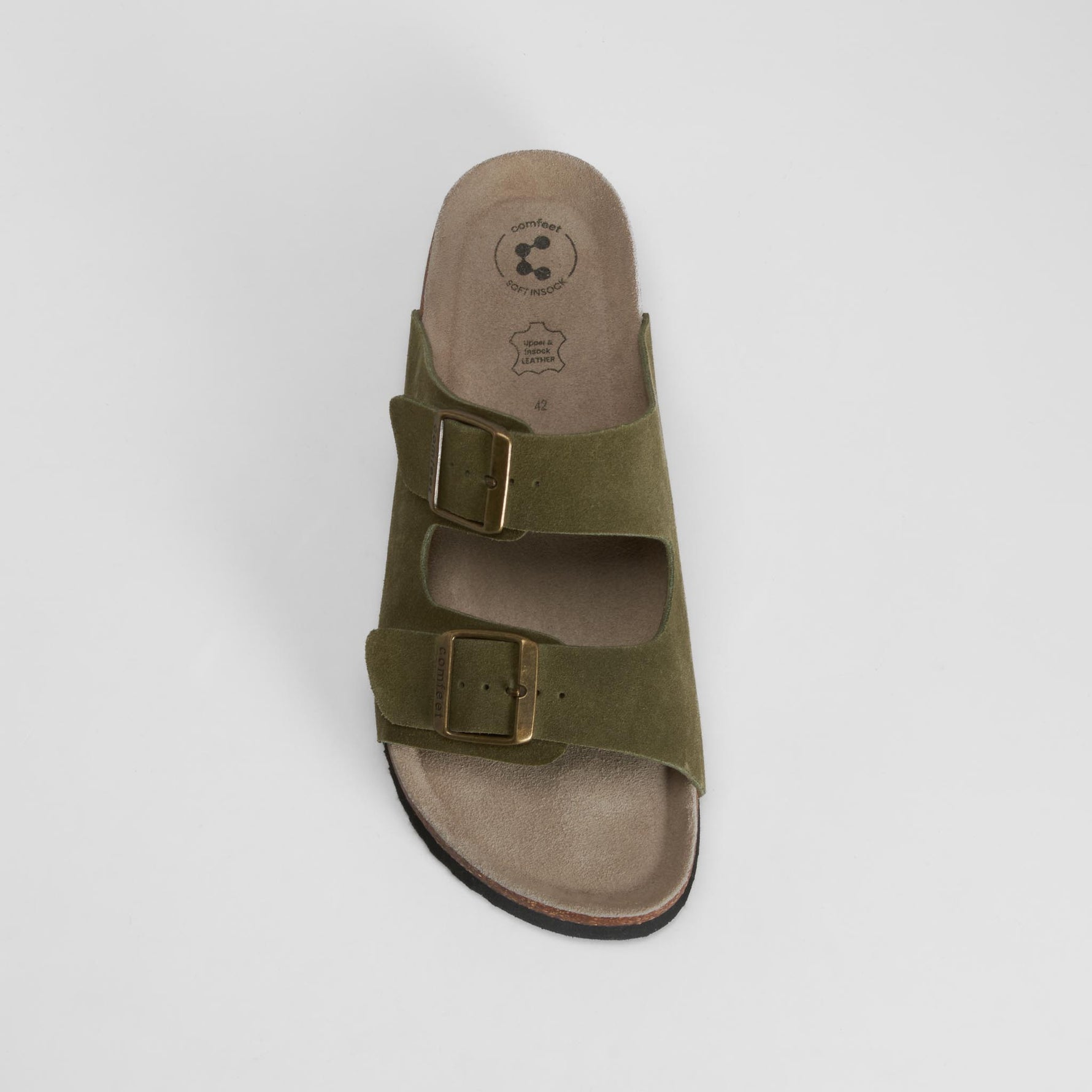 Sandalia bio de piel con velcro verde COMFEET