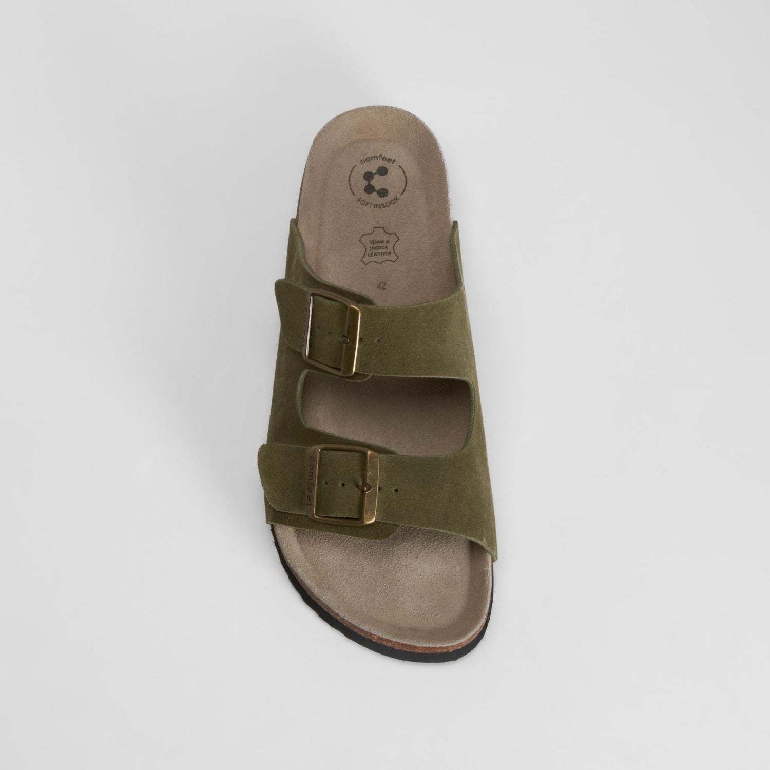 Sandalia bio de piel con velcro verde COMFEET