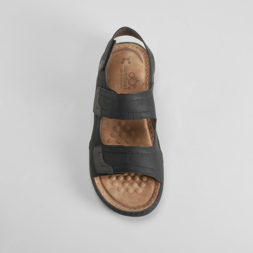 Sandalia triple velcro 3D Therapy  negra COMFEET
