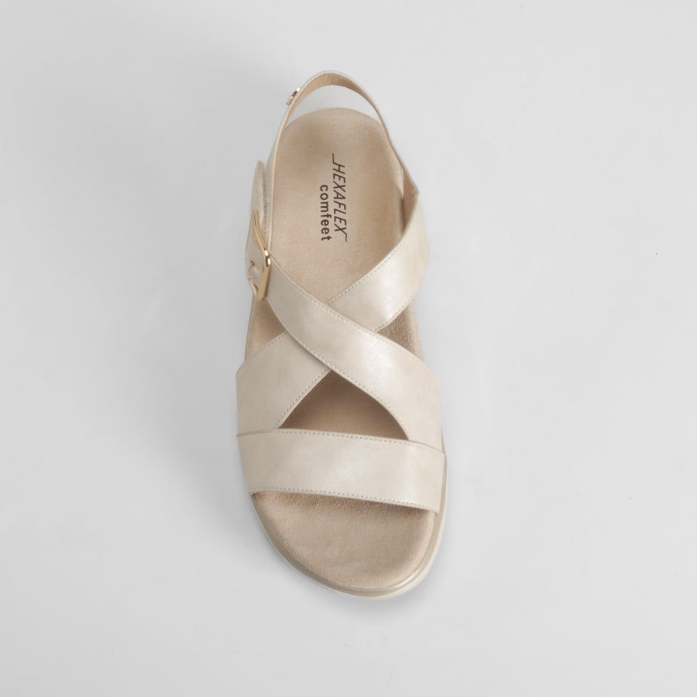 Sandalia cuña cierre velcro beige COMFEET