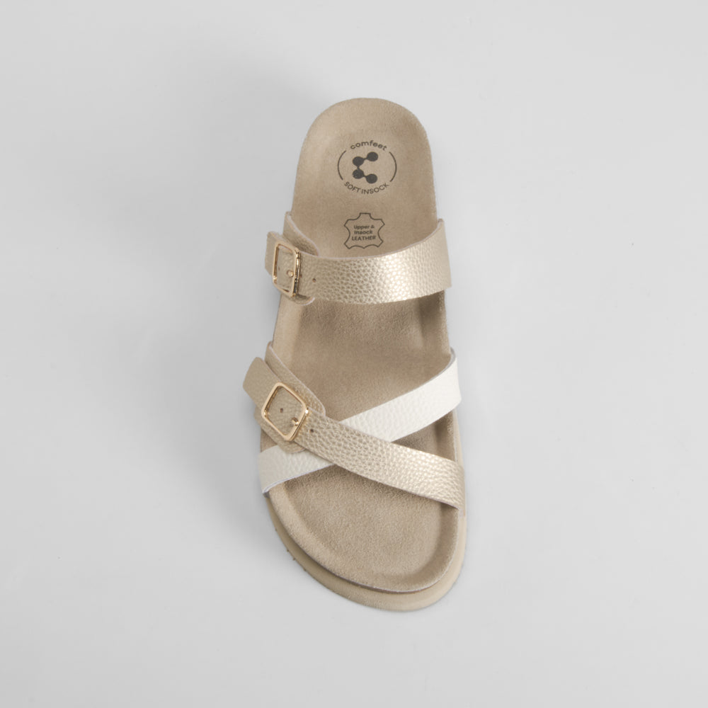 Sandalia bio cruzada piel oro COMFEET
