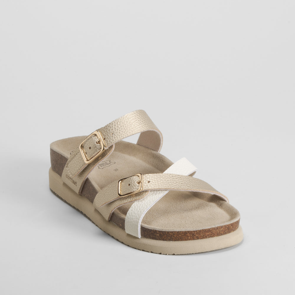 Sandalia bio cruzada piel oro COMFEET