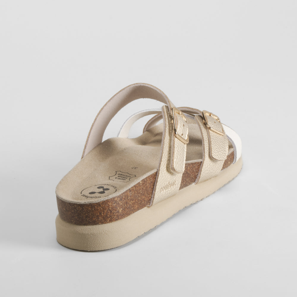Sandalia bio cruzada piel oro COMFEET