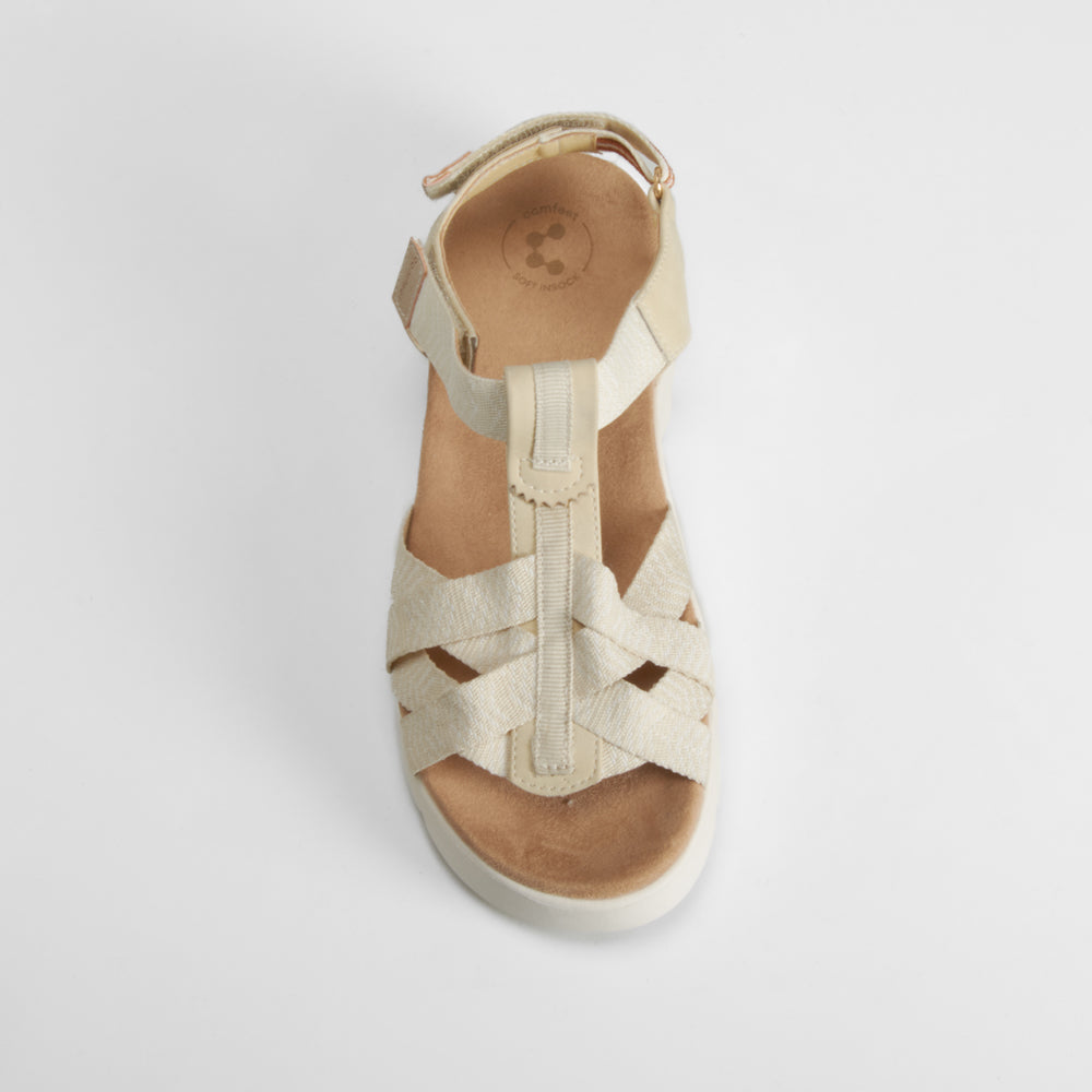 Sandalia cuña tiras beige COMFEET
