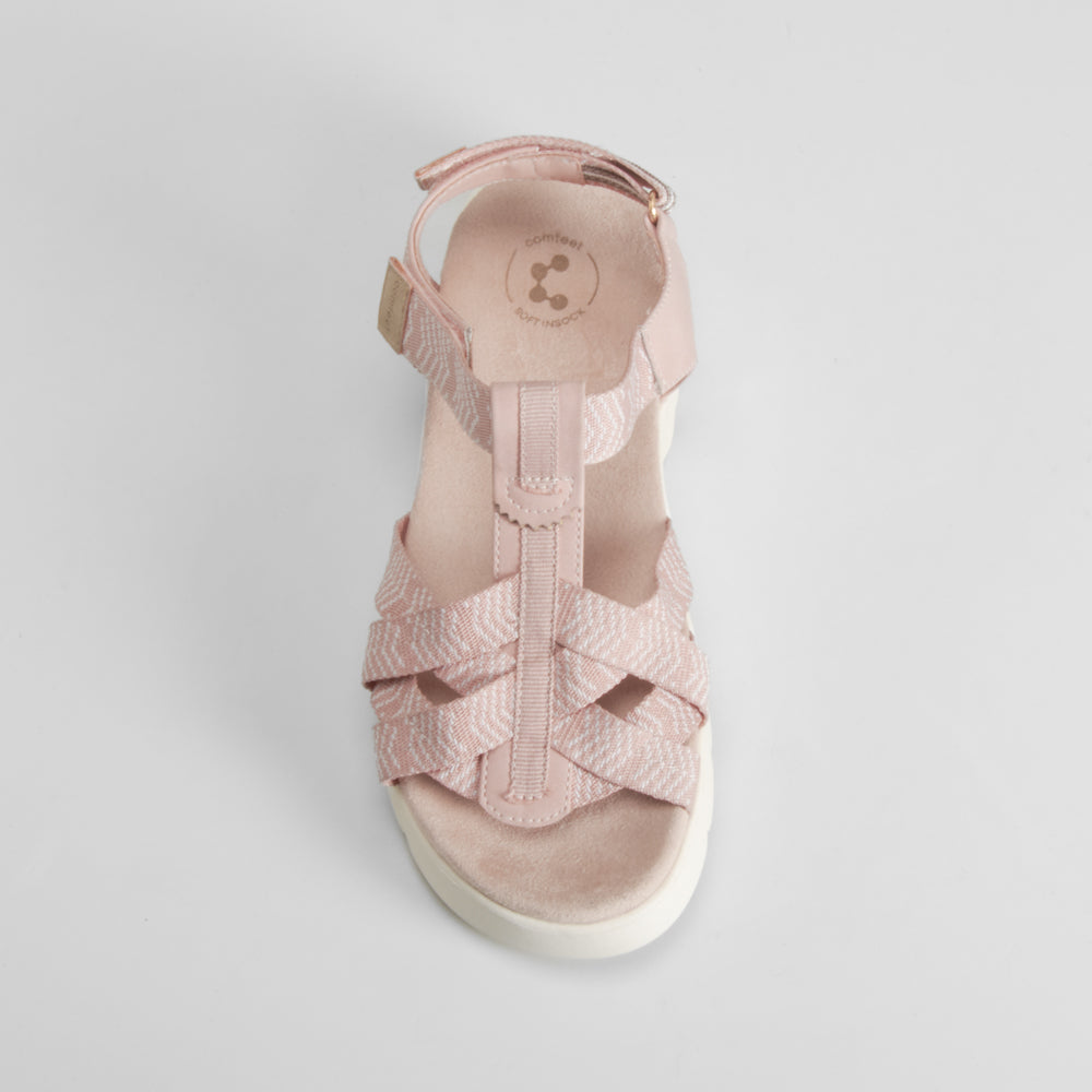 Sandalia cuña tiras rosa COMFEET