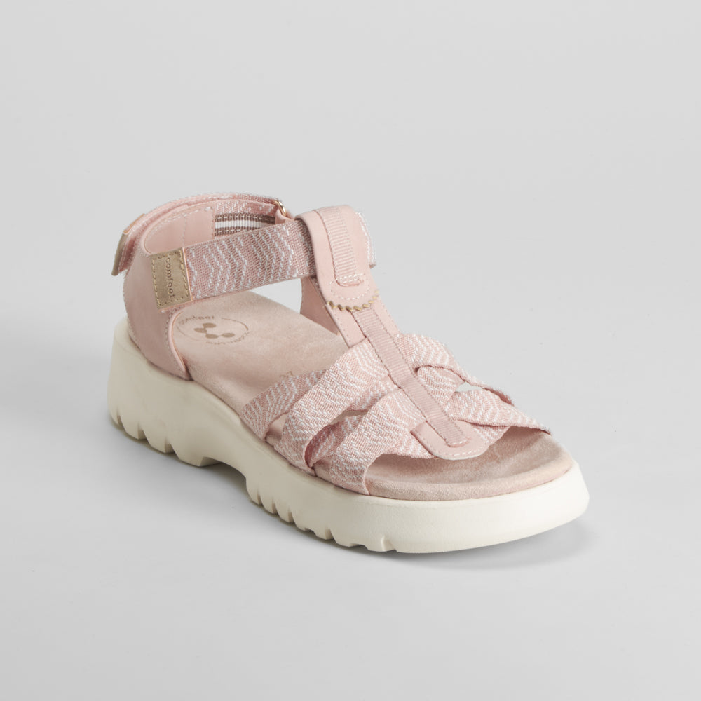 Sandalia cuña tiras rosa COMFEET