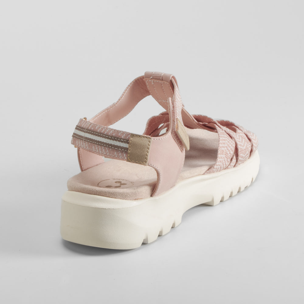 Sandalia cuña tiras rosa COMFEET