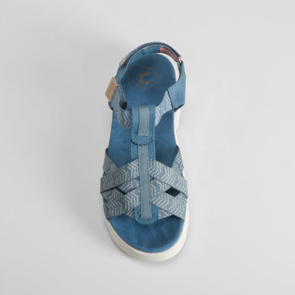 Sandalia cuña tiras azul COMFEET