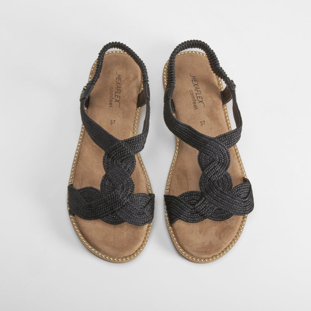 Sandalia hilos metal negra COMFEET