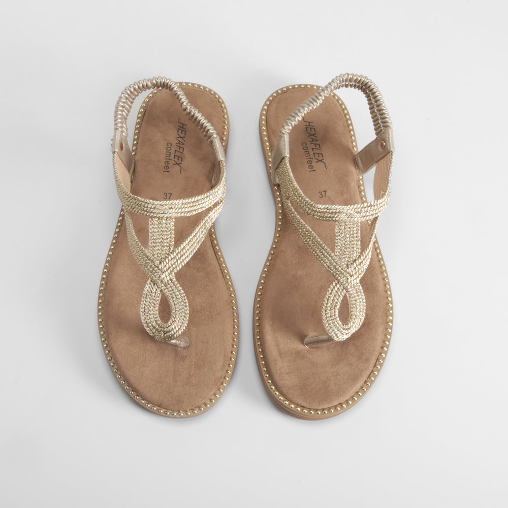 Sandalia esclava hilos metal oro COMFEET