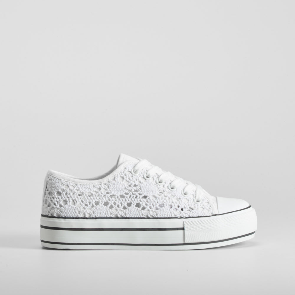 Zapatilla lona plataforma macrame blanca NYC