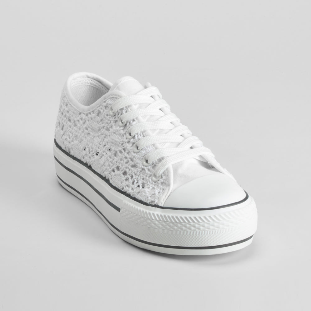 Zapatilla lona plataforma macrame blanca NYC