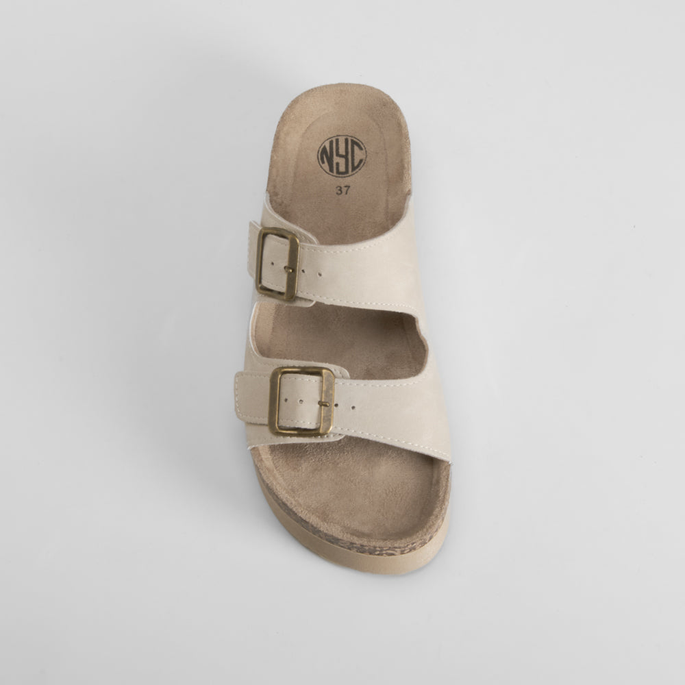 Sandalia bio plataforma dos hebillas beige NYC