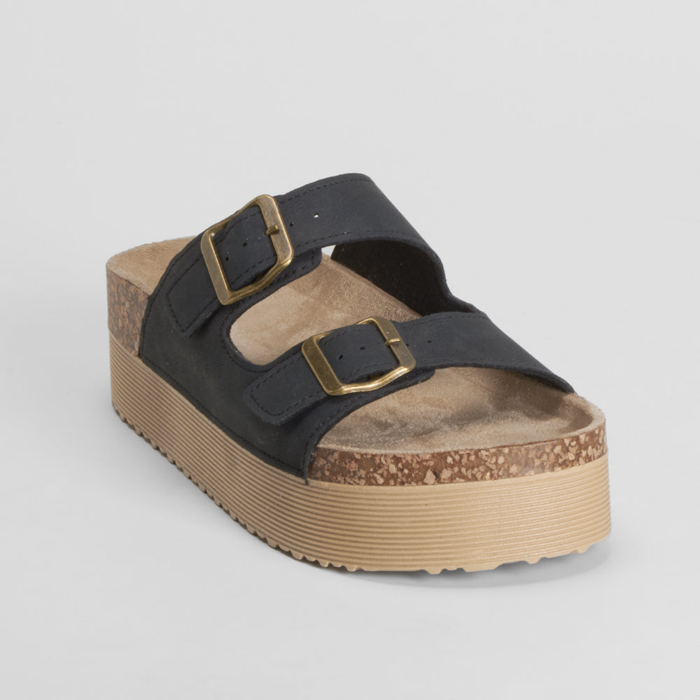 Sandalia bio plataforma rayada negra NYC