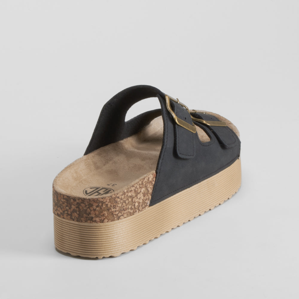 Sandalia bio plataforma rayada negra NYC