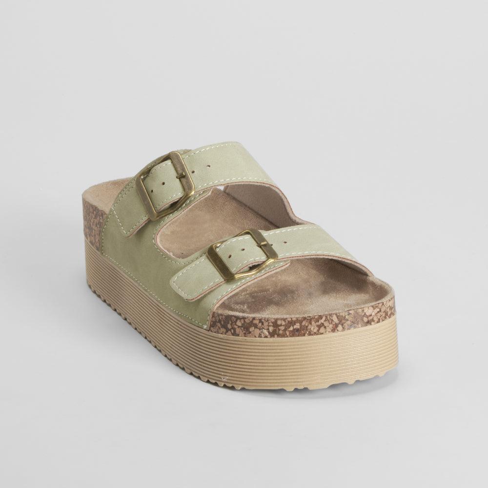 Sandalia bio plataforma dos hebillas kaki NYC