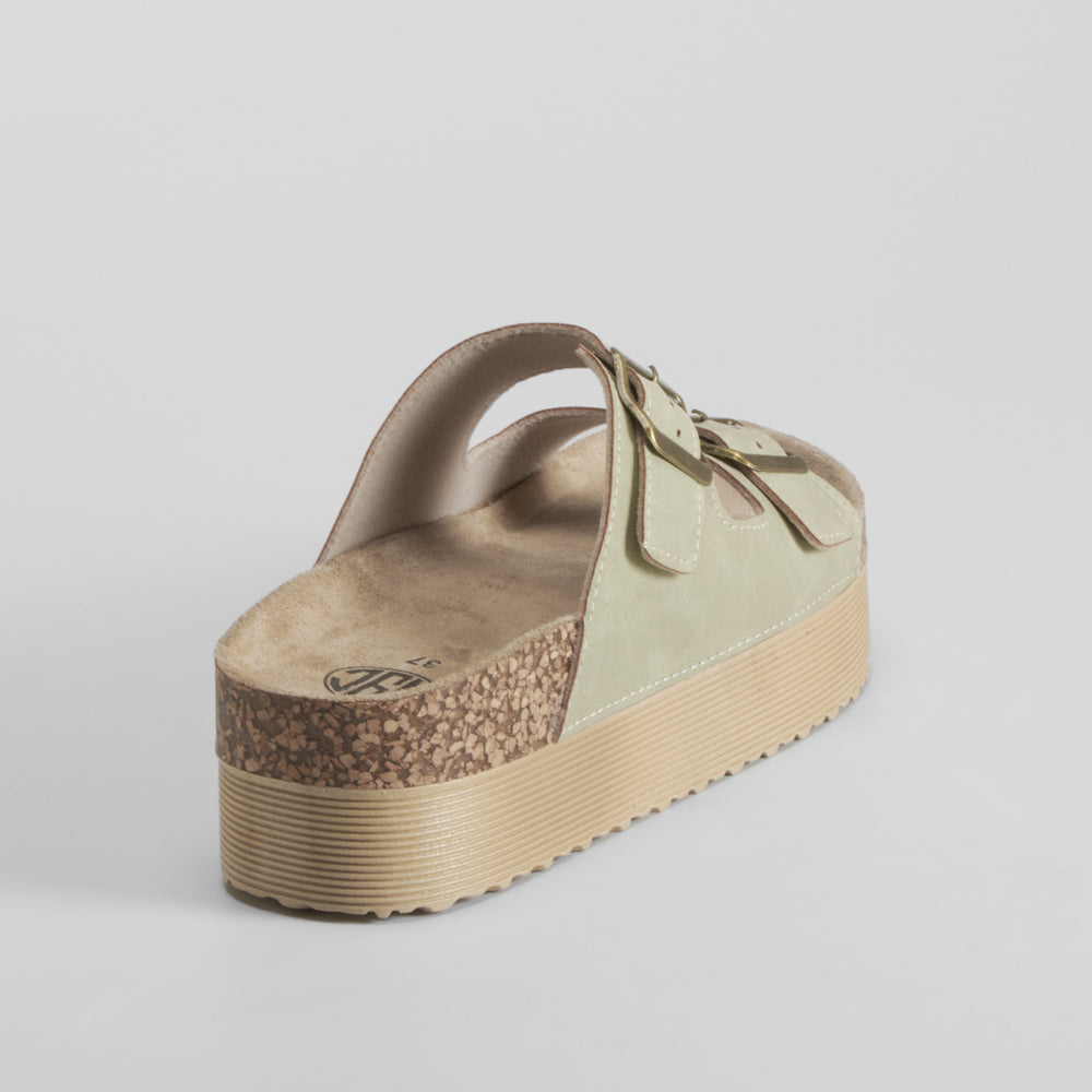 Sandalia bio plataforma dos hebillas kaki NYC