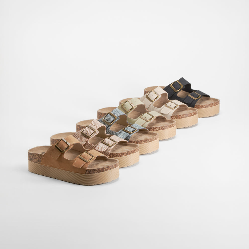 Sandalia bio plataforma dos hebillas kaki NYC