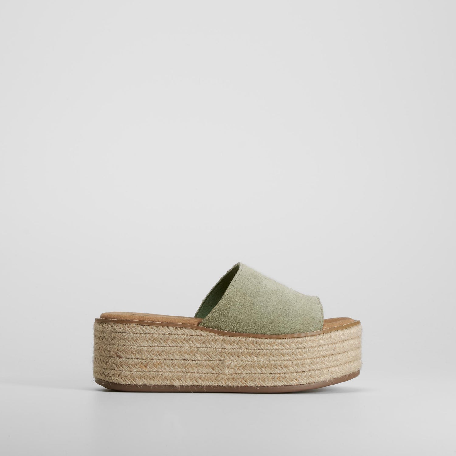 Sandalia bio plataforma yute piel verde NYC