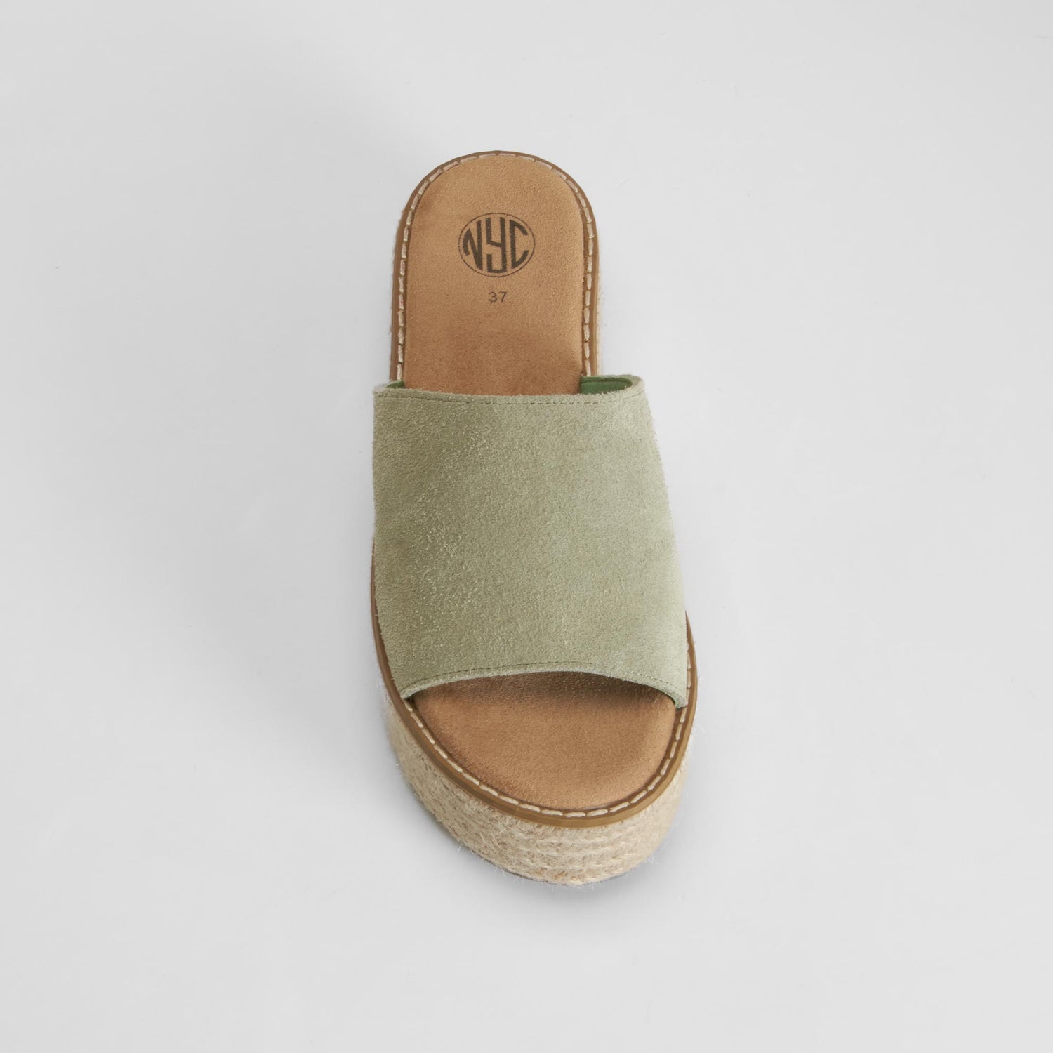 Sandalia bio plataforma yute piel verde NYC