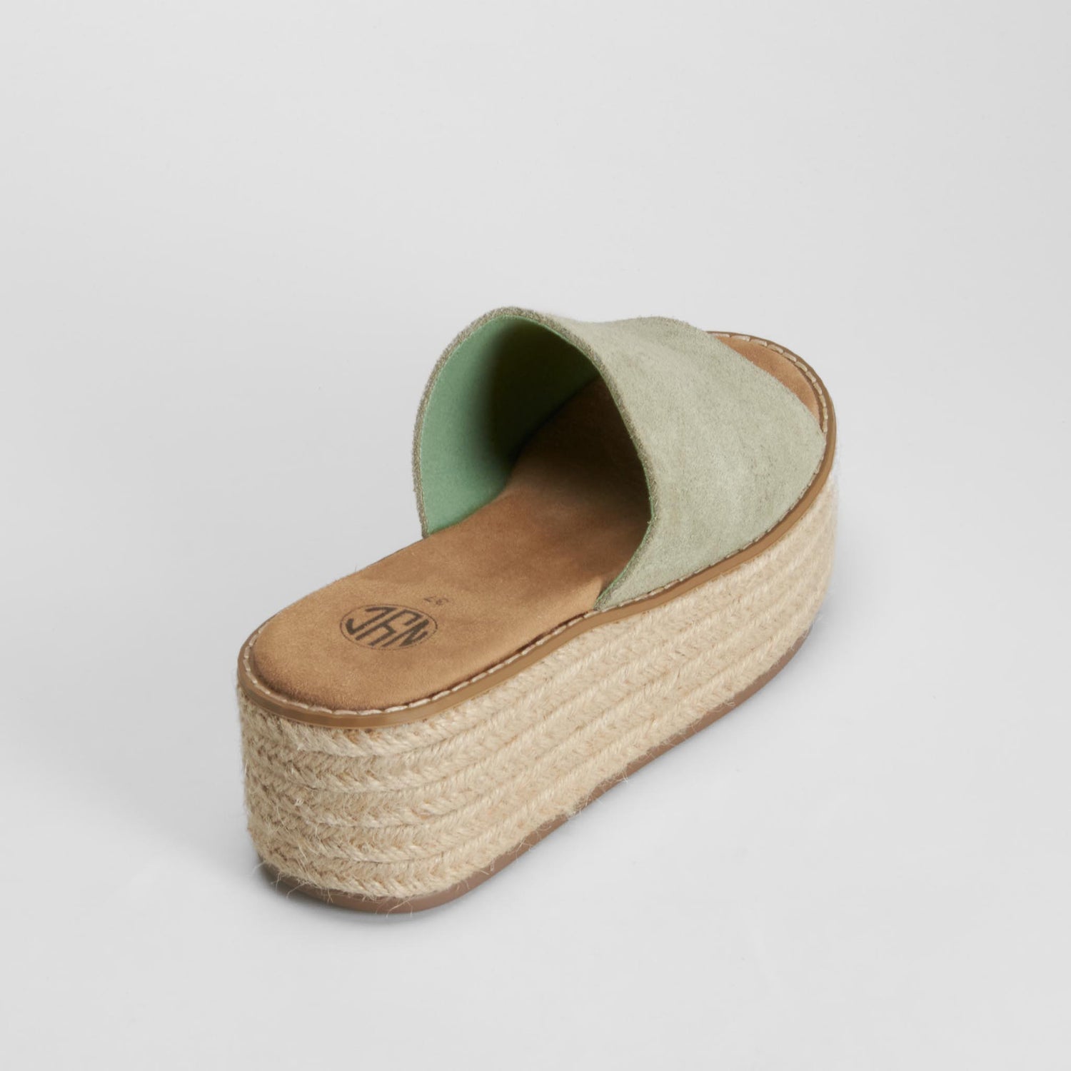 Sandalia bio plataforma yute piel verde NYC