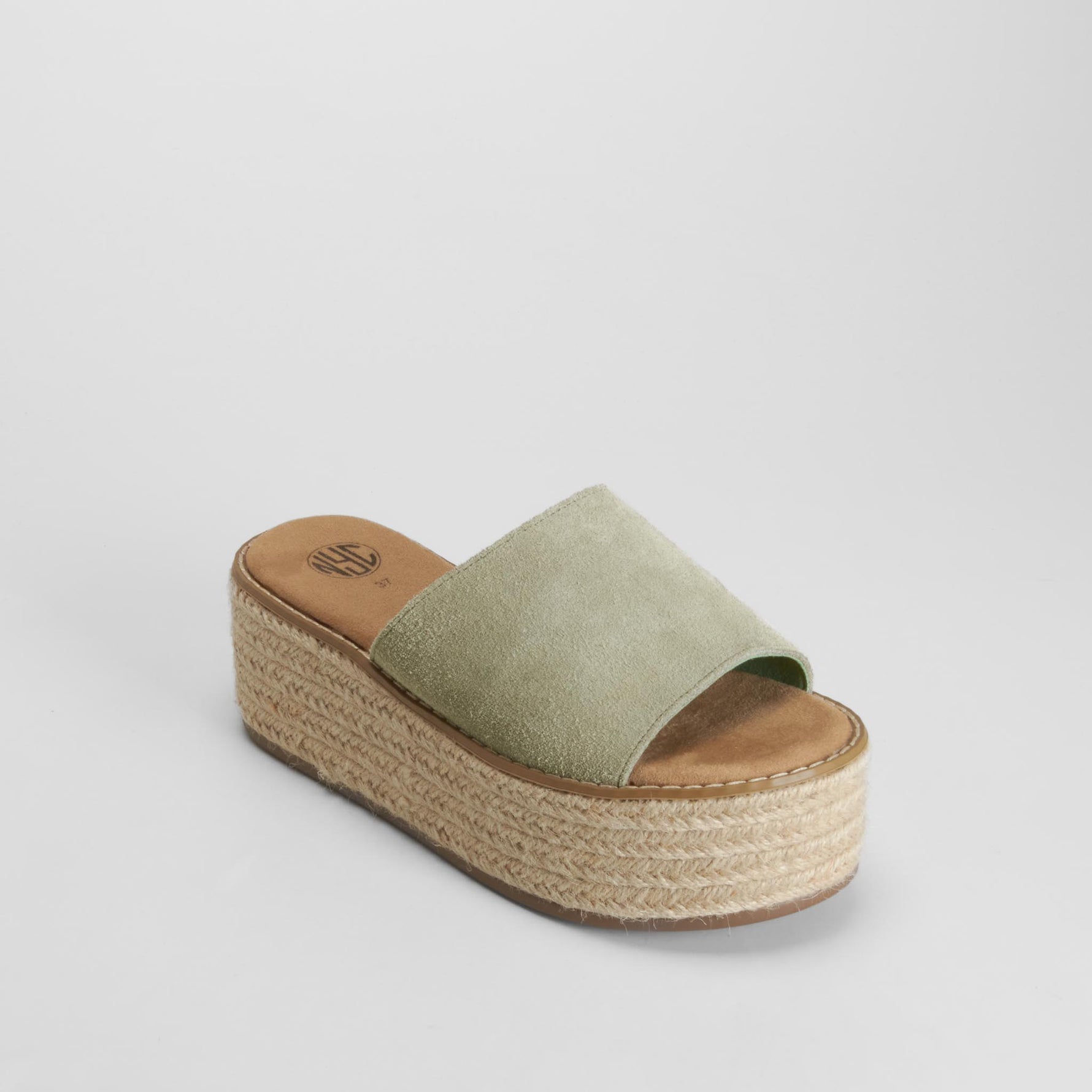 Sandalia bio plataforma yute piel verde NYC