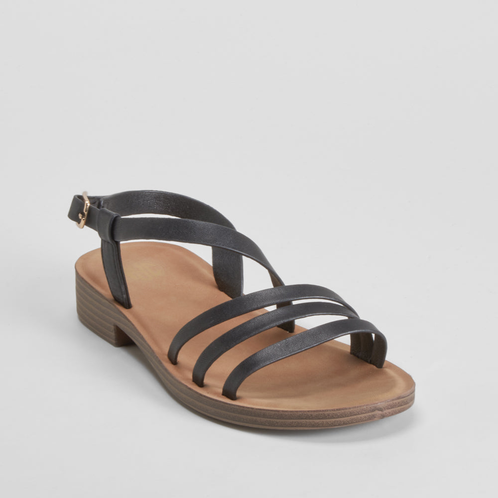 Sandalia plana tiras negra NYC