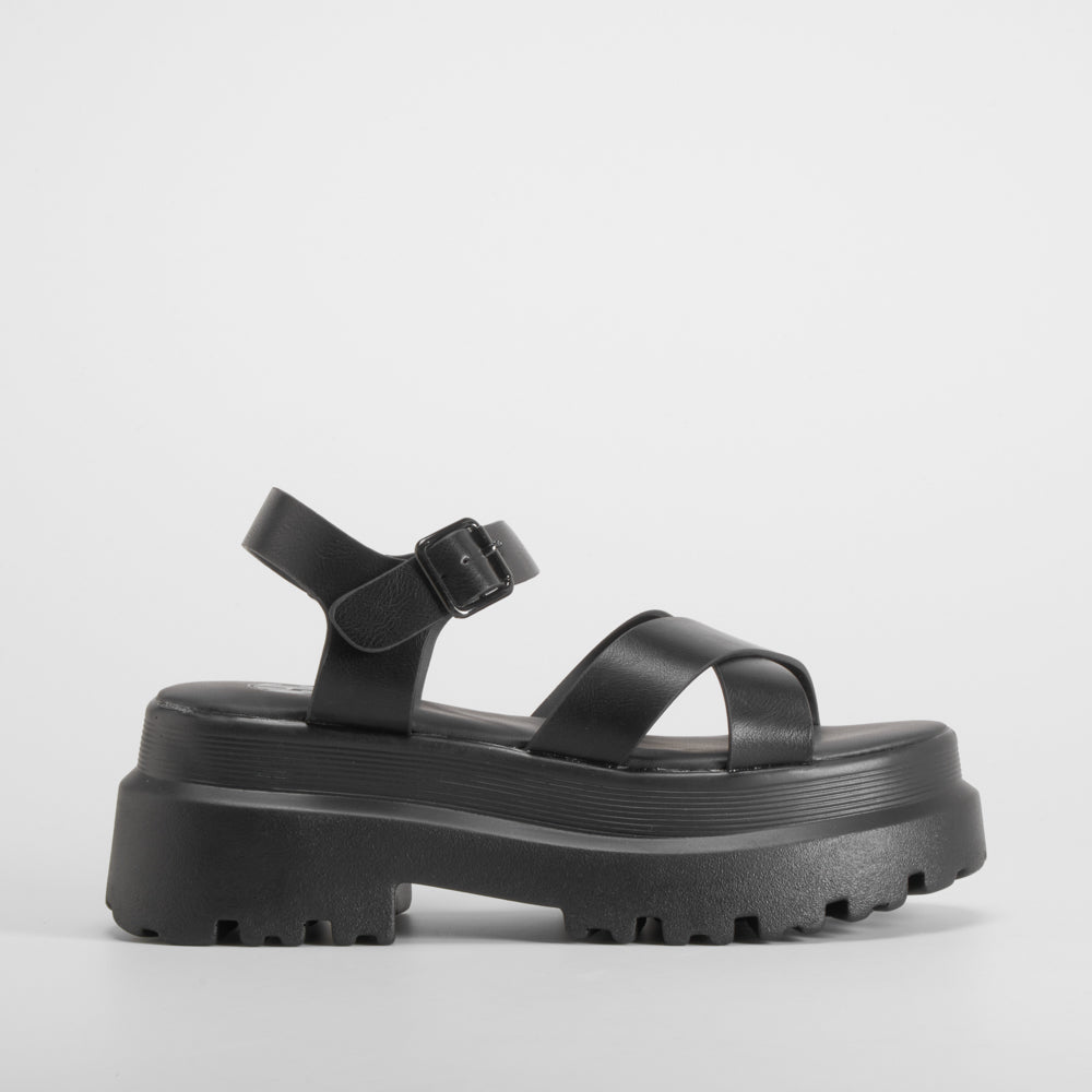 Sandalia cruzada chunky negra NYC