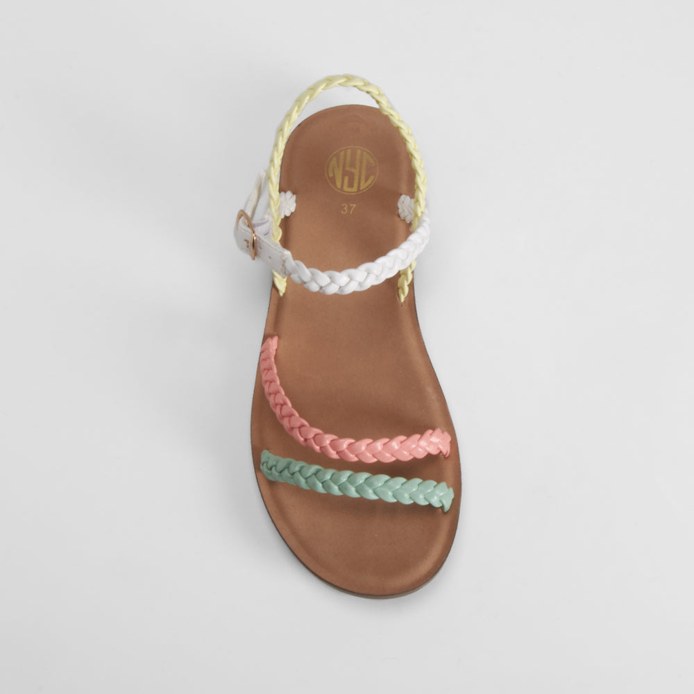 Sandalia plana tiras trenzada multicolor NYC