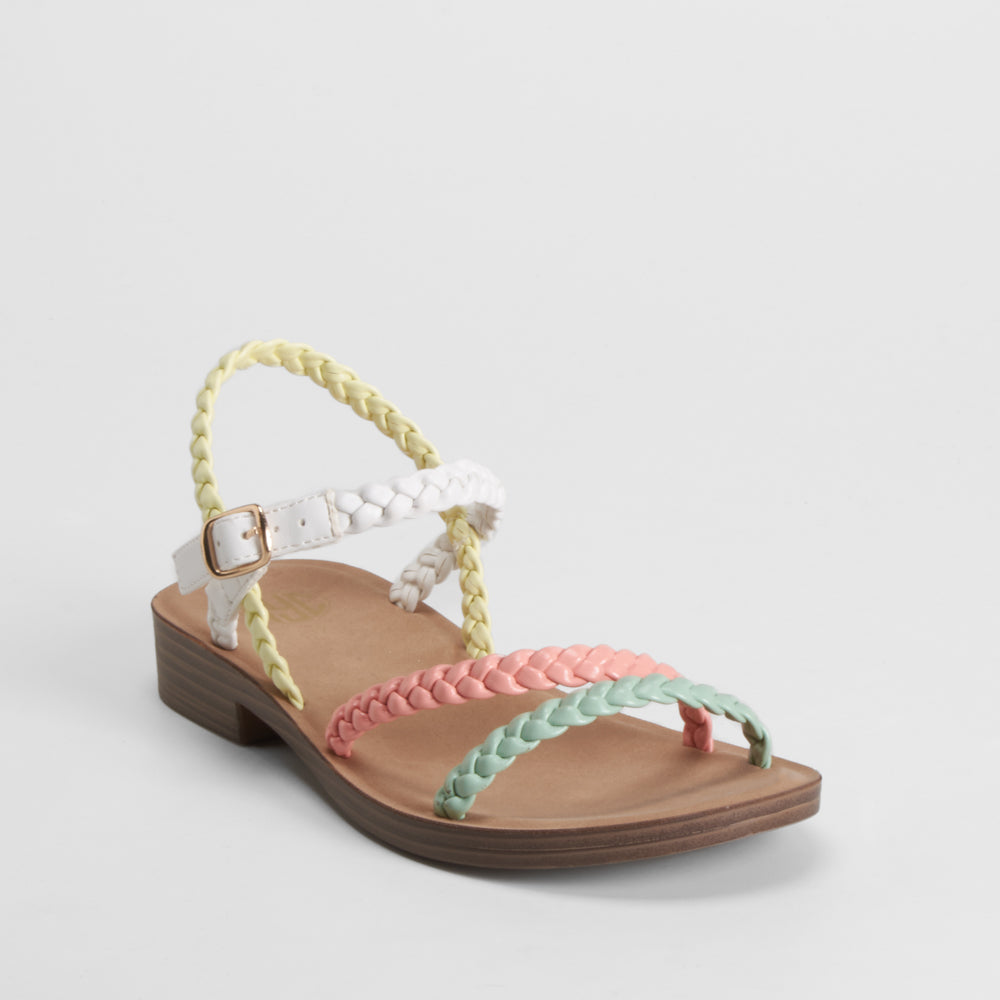 Sandalia plana tiras trenzada multicolor NYC