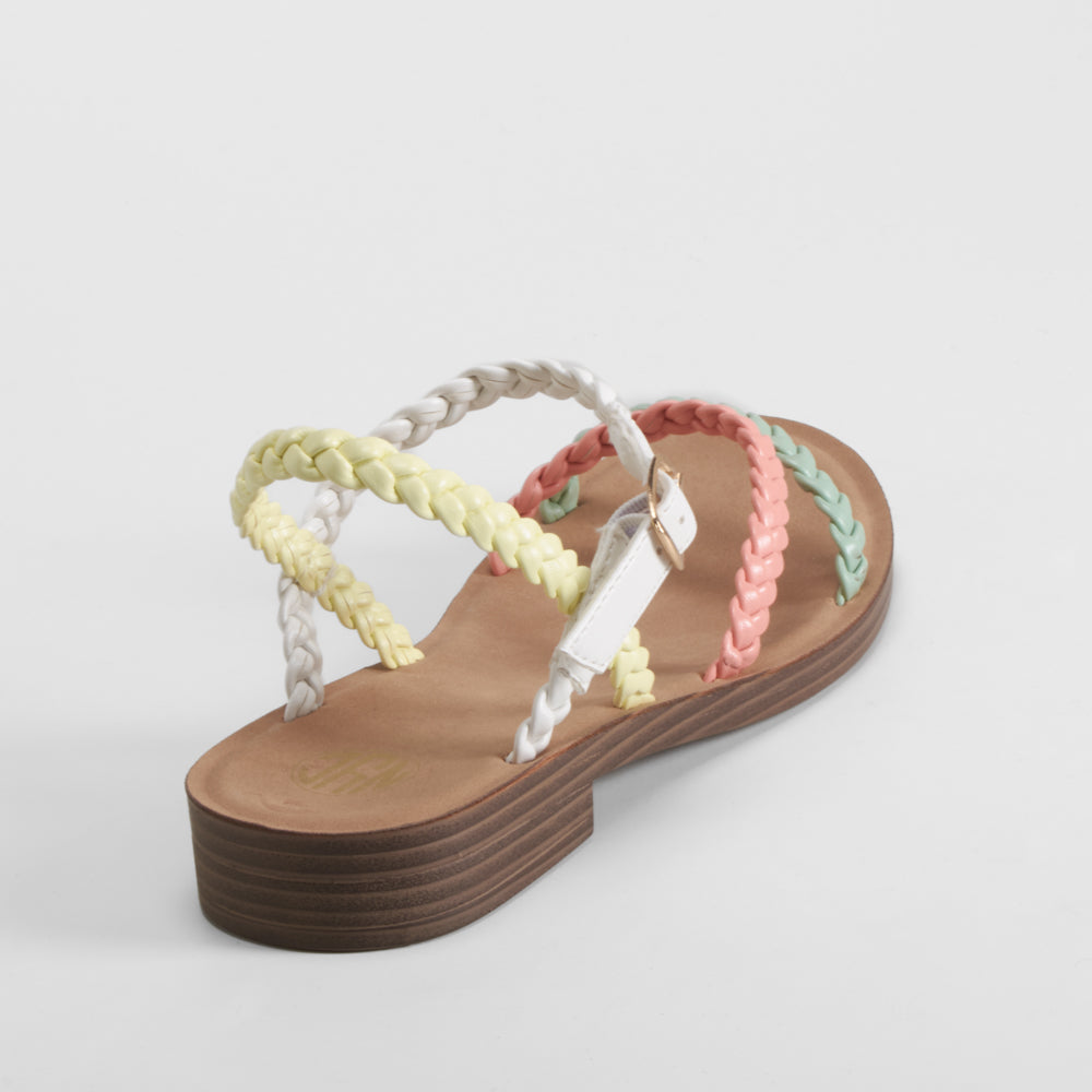 Sandalia plana tiras trenzada multicolor NYC