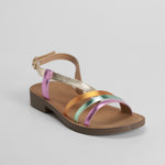 Sandalia plana tiras metalizado multicolor NYC