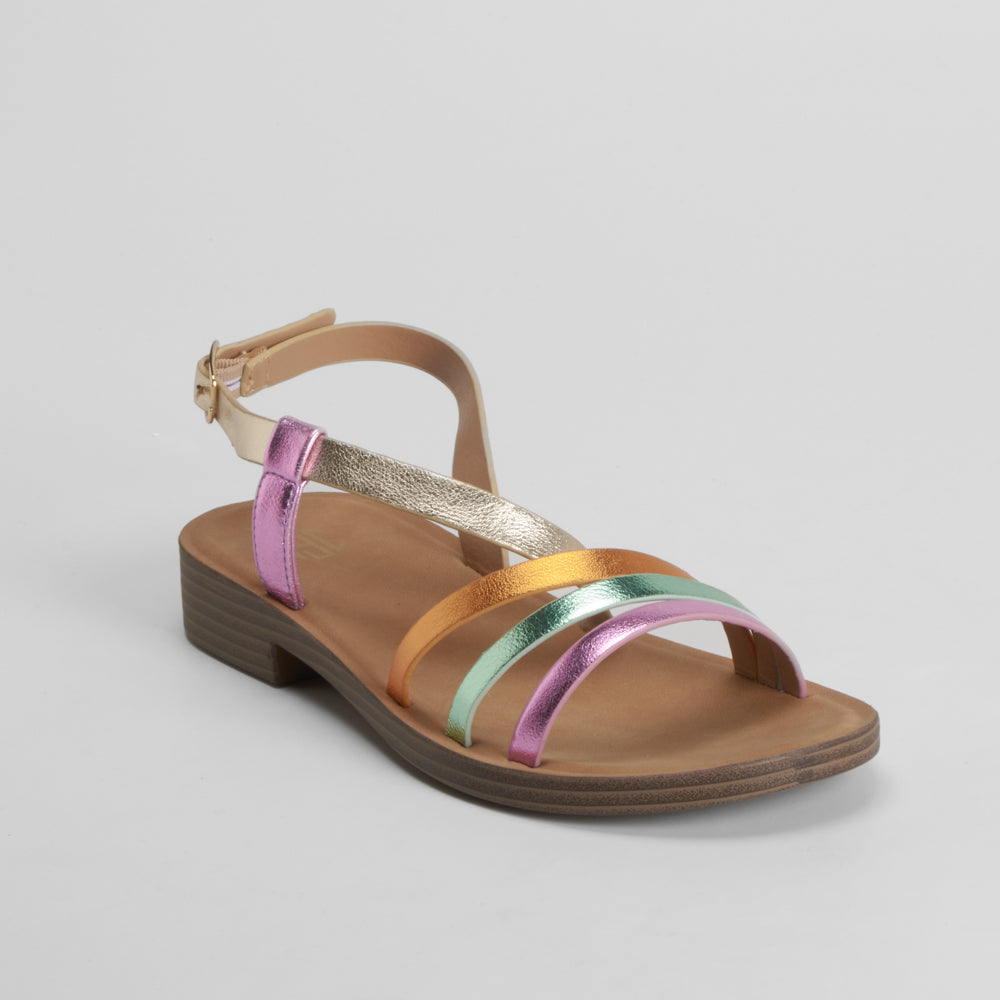 Sandalia plana tiras metalizado multicolor NYC