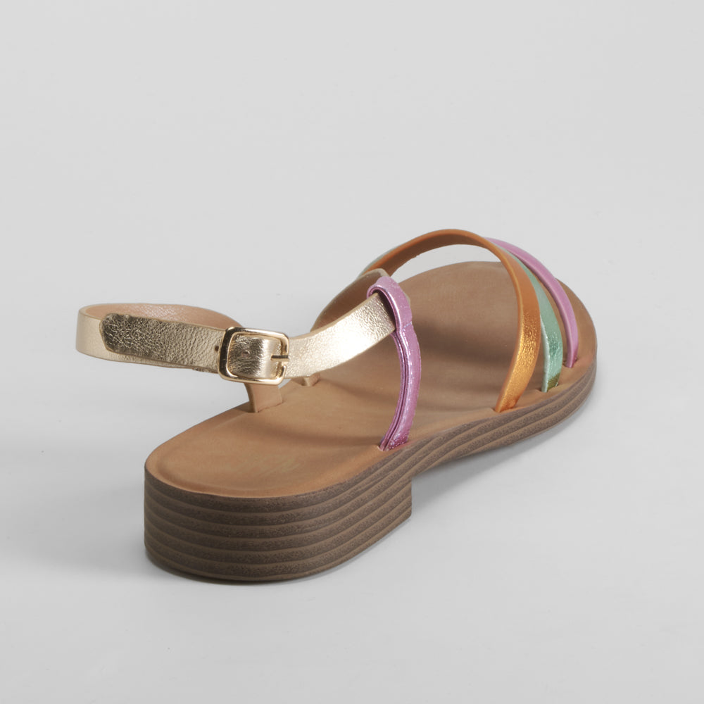 Sandalia plana tiras metalizado multicolor NYC