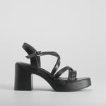 Sandalia tacón tiras negra NYC