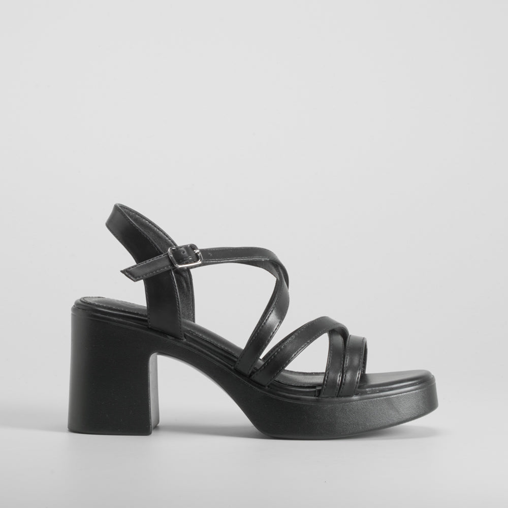 Sandalia tacón tiras negra NYC
