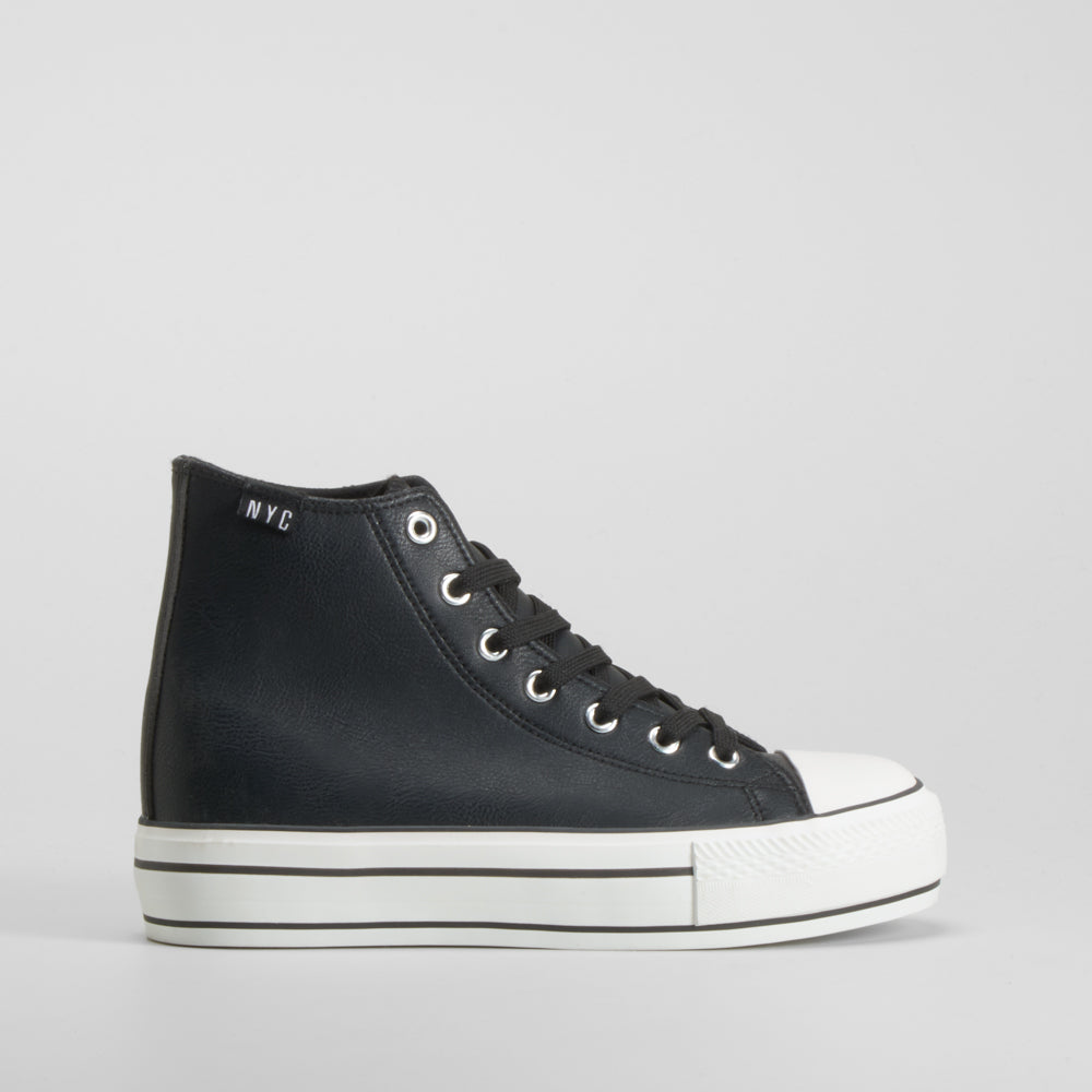 Zapatilla lona alta plataforma negra NYC