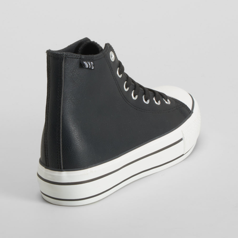 Zapatilla lona alta plataforma negra NYC