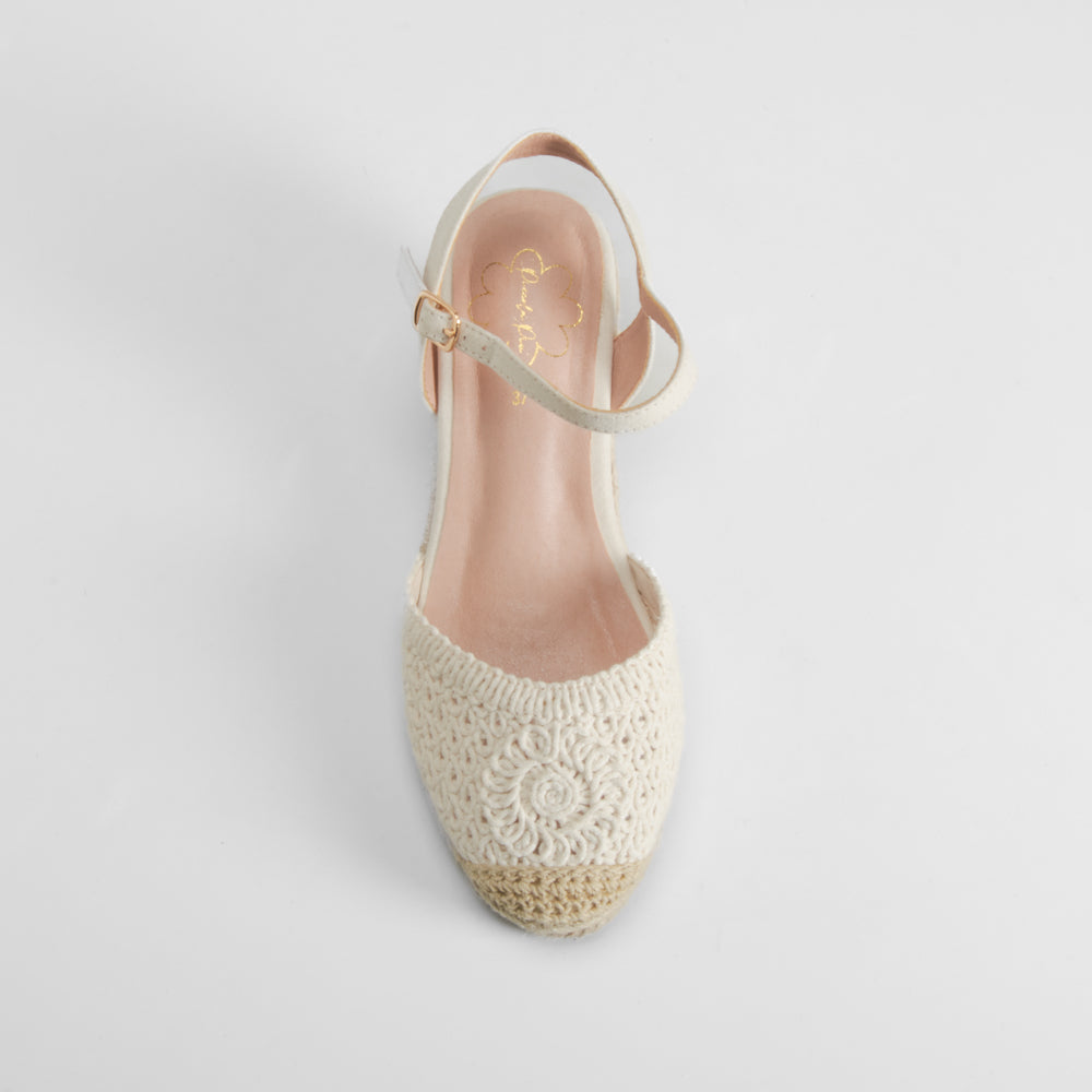 Sandalia de yute de cuña macrame beige PICCOLA PIU