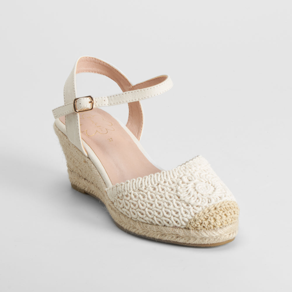 Sandalia de yute de cuña macrame beige PICCOLA PIU