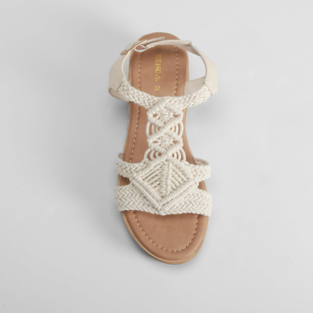 Sandalia cuña macrame beige SENDA ROAD