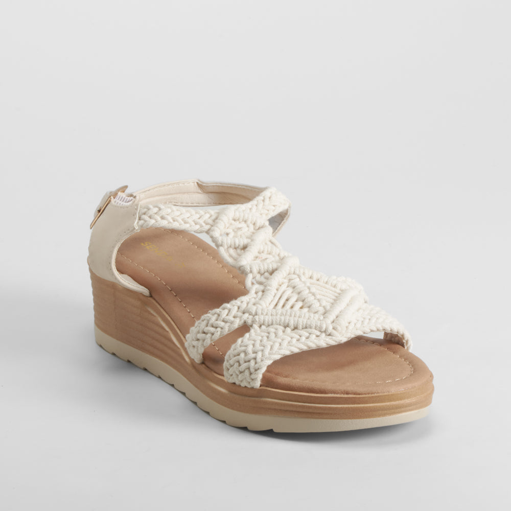 Sandalia cuña macrame beige SENDA ROAD
