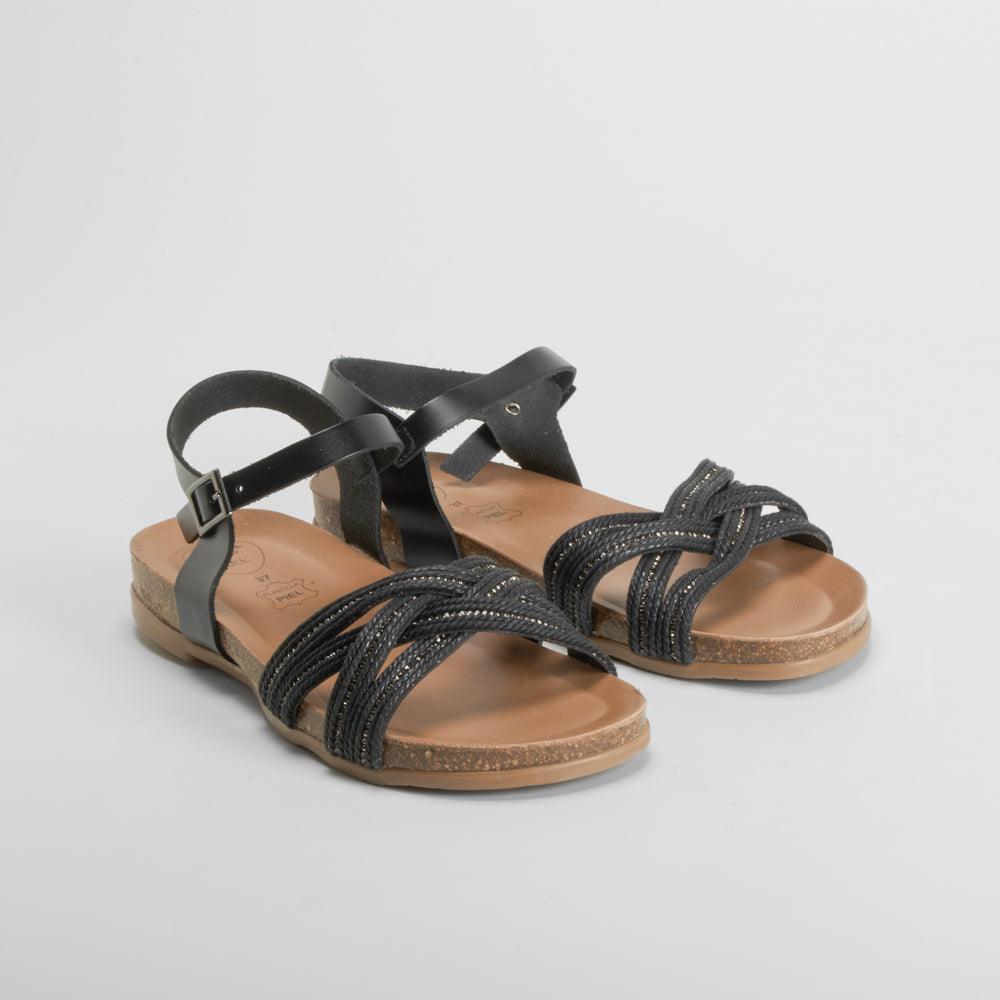 Sandalia bio de piel tiras negra SENDA ROAD